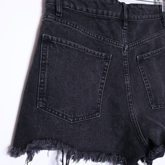 ZARA High Rise Frayed Denim Shorts Black Stone Washed Cutoff Casual Women's 6 - Picture 9 of 12